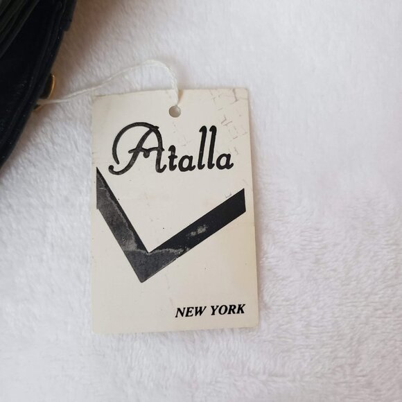 VINTAGE Atalla Handbags Leather Saddlebag Press Lock Deadstock Black Gold - Picture 10 of 12